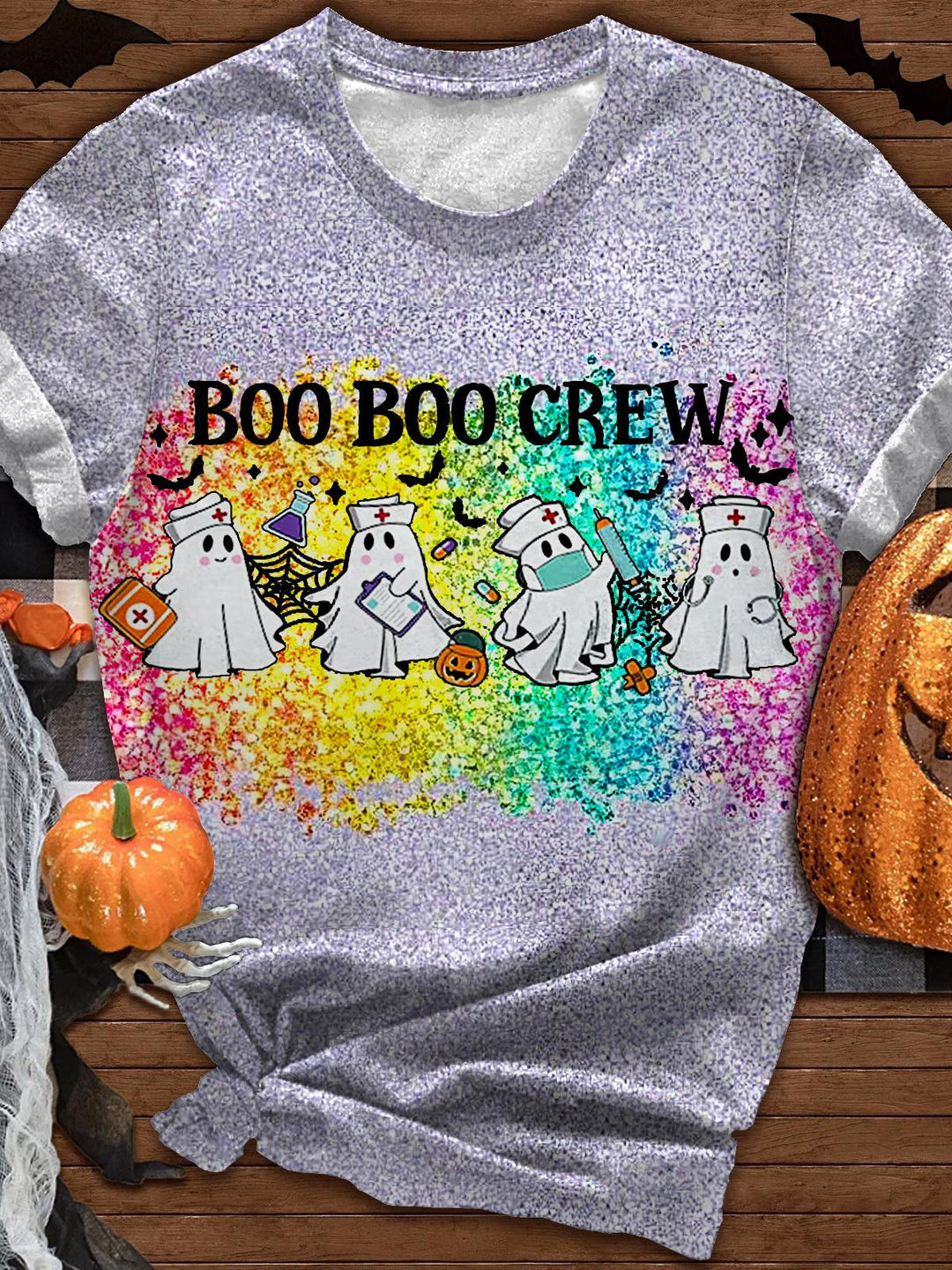 Women's Halloween Ghost Nurse Crew Neck T-shirt