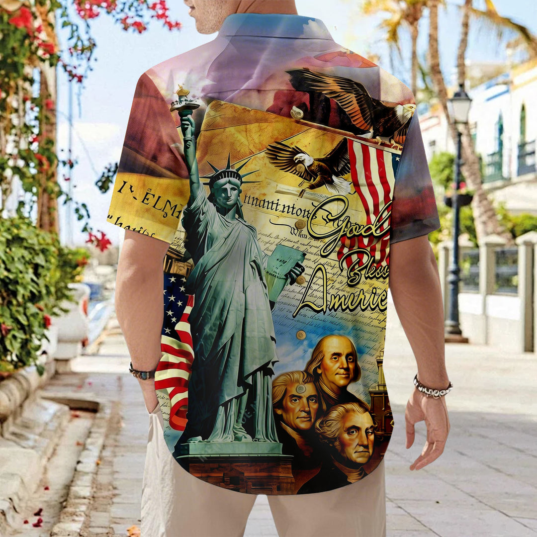 American Flag Button Up Shirt Short Sleeve Eagle American Flag Patriotic Button Down Shirt for Vacation trusted