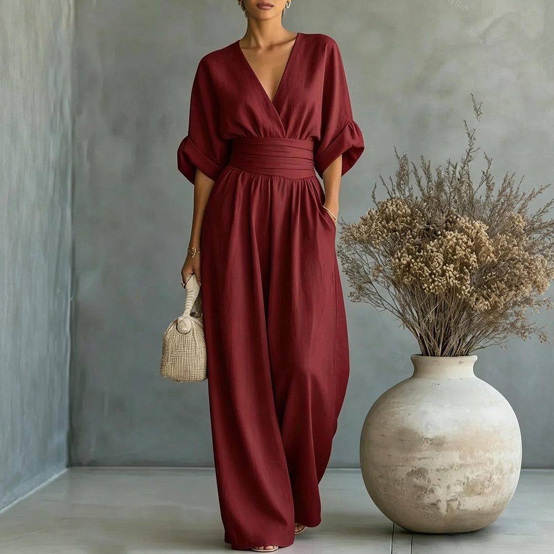 Womens Jumpsuits Casual Dressy V Neck Wide Leg Flowy Short Sleeve Casual Cinched Waist Overalls Daily Wear best service