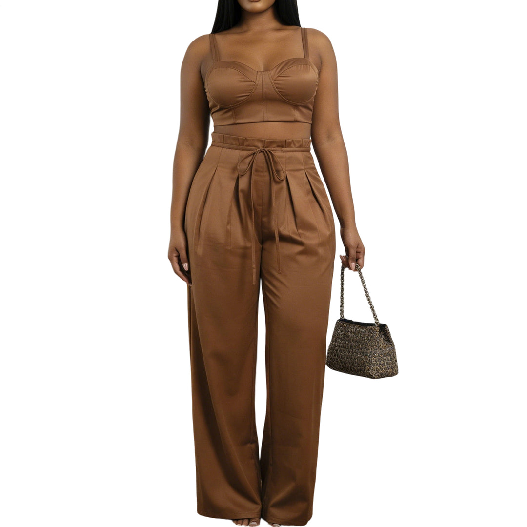 Women's 2 Piece Sets Sleeveless Crop Bustier Tops Wide Leg Casual Trousers with Drawstring for Streetwear premium