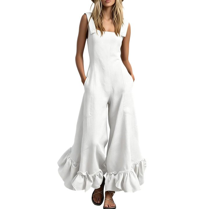 Sleeveless Jumpsuits for Women Ruffle Hems Summer Square Neck Overalls Boho Pant Overalls for Travel Daily chic