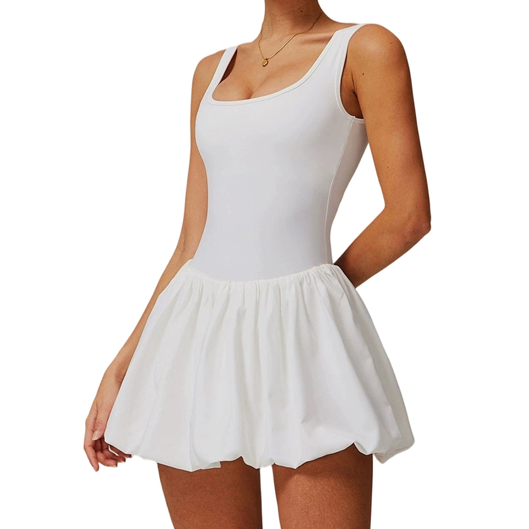 Tennis Dresses for Women Square Neck Summer Sleeveless Athletic Backless Mini Dress with Shorts for Running noble