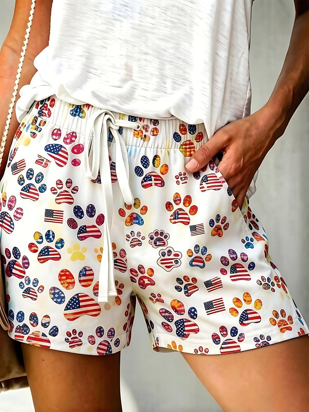 USA Independence Day Flag Cat Paw Print Casual Shorts