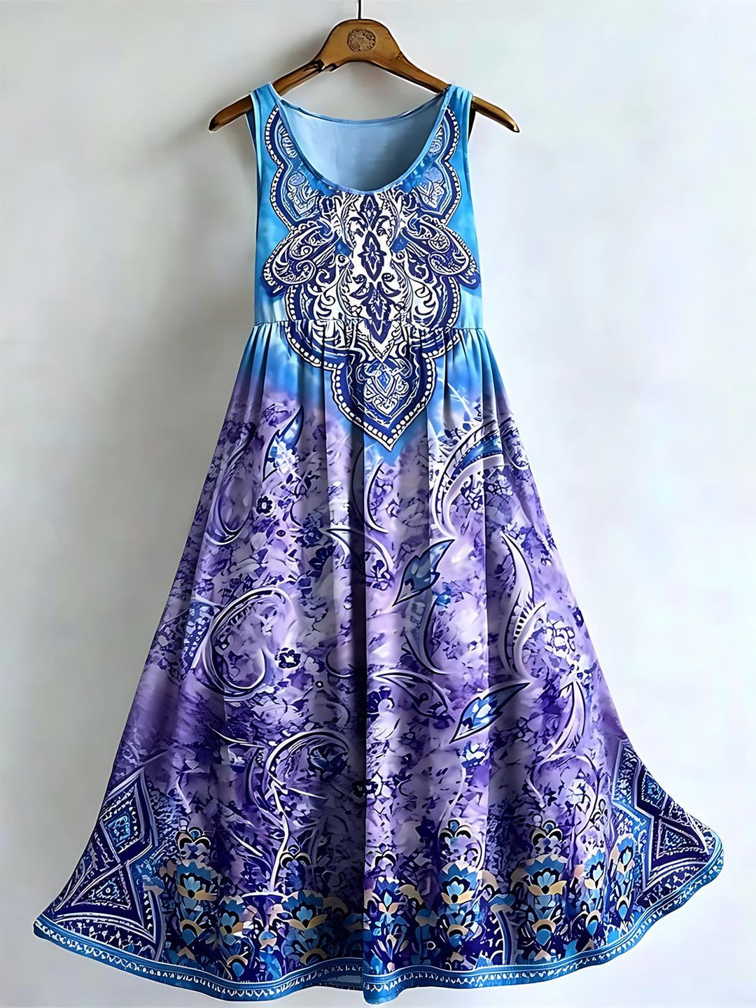 Floral Women's V Neck Bamboo Linen Sleeveless Dress