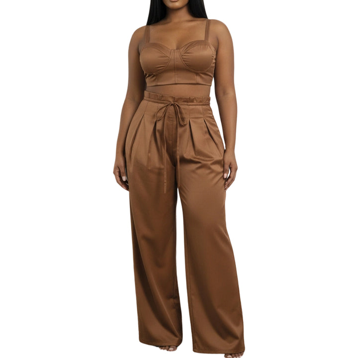 Women's 2 Piece Sets Sleeveless Crop Bustier Tops Wide Leg Casual Trousers with Drawstring for Streetwear premium