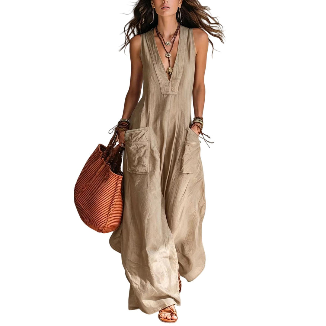 Wide Leg Jumpsuit for Women V Neck Summer Sleeveless Jumpsuits Long Overalls with Pockets for Streetwear gaudily