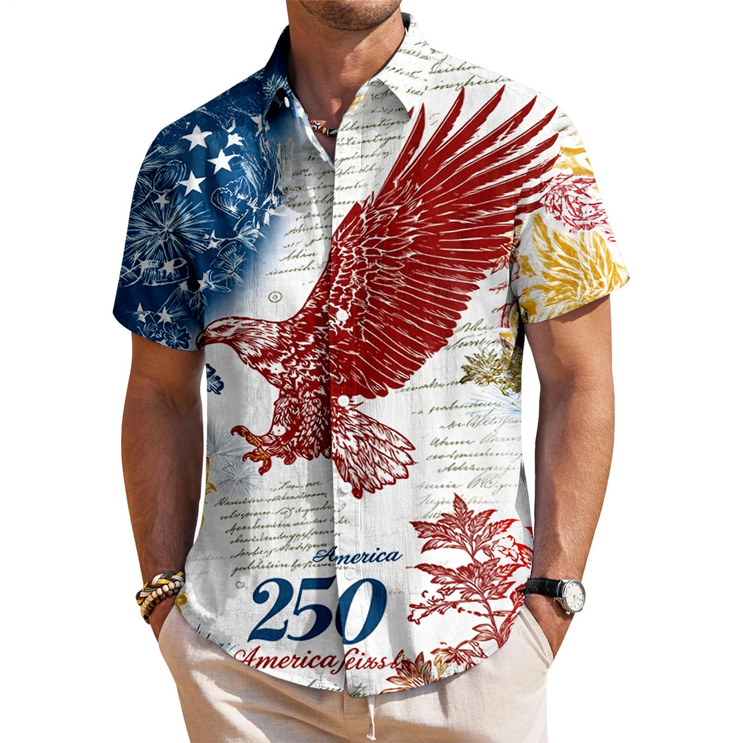 Patriotic Button Up Shirts For Men 250 Years Flag Lapel Short Sleeve Casual Trendy Hawaiian Shirts for Travel respectable
