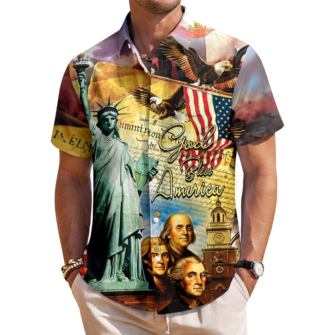 American Flag Button Up Shirt Short Sleeve Eagle American Flag Patriotic Button Down Shirt for Vacation trusted