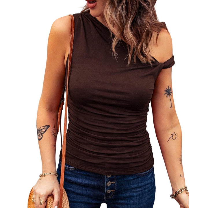 Off the Shoulder Tops for Women Asymmetrical Neck Ruched Sleeveless Shirts Twist Strap Vests Daily Wear elegance