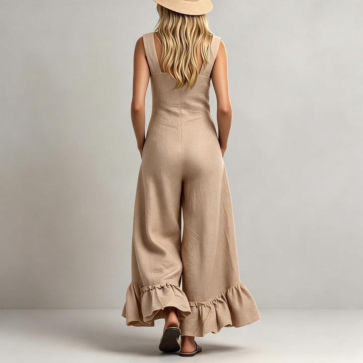 Sleeveless Jumpsuits for Women Ruffle Hems Summer Square Neck Overalls Boho Pant Overalls for Travel Daily chic