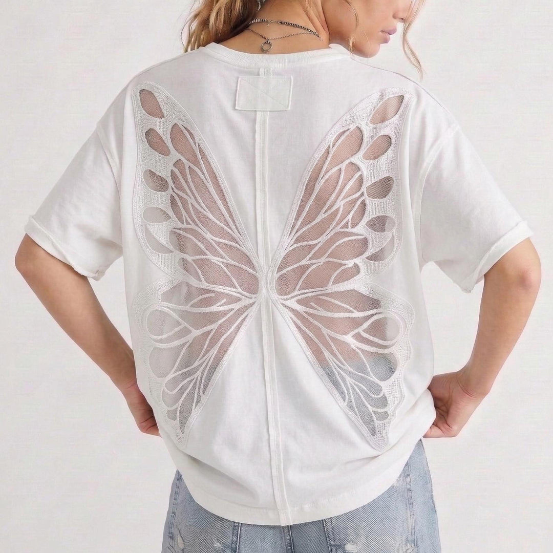 Cut Out Tops for Women Butterfly Cut Out Back Fashion Casual T Shirts Loose Fit Basic Tops for Going Out newcomer