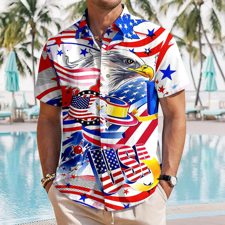 American Flag Button Up Shirt Short Sleeve Eagle American Flag Patriotic Button Down Shirt for Vacation trusted