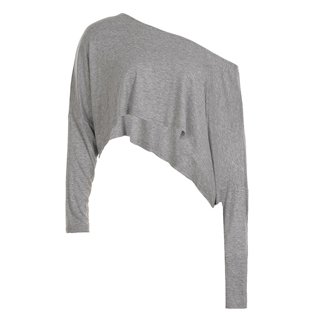 Off The Shoulder Crop Tops for Women Long Sleeve Slouchy Off The Shoulder Top Loose Casual T Shirt for Dating proficient