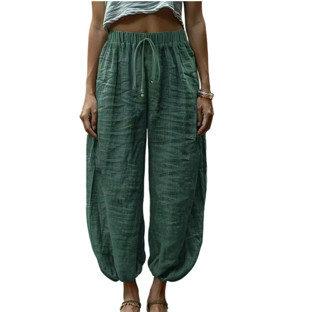 Harem Pants for Women Cotton Summer Boho Slacks with Pockets Lounge Drawstring Pants for Vacation Beach refined
