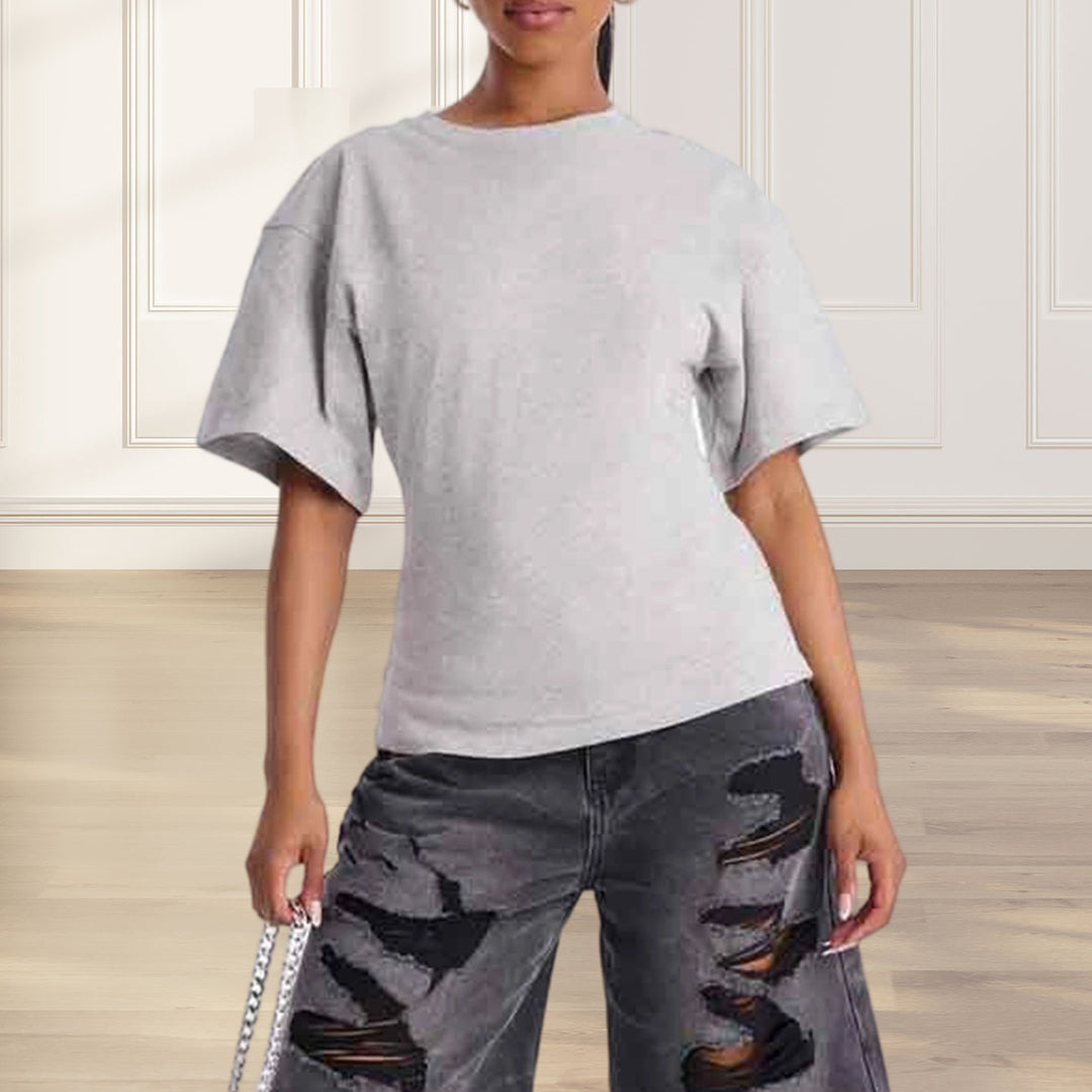 Zipper Back Shirt for Women Back Zipper Crewneck Short Sleeve Cinched Waist Top for Daily Wear Vacation method