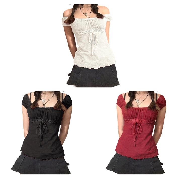Off The Shoulder Shirts for Women Lace Trim Bow Dressy Casual Blouses Sexy Going Out Shirts for Going Out method