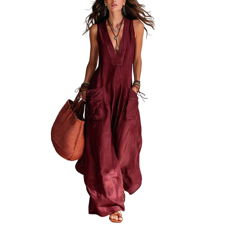 Wide Leg Jumpsuit for Women V Neck Summer Sleeveless Jumpsuits Long Overalls with Pockets for Streetwear gaudily