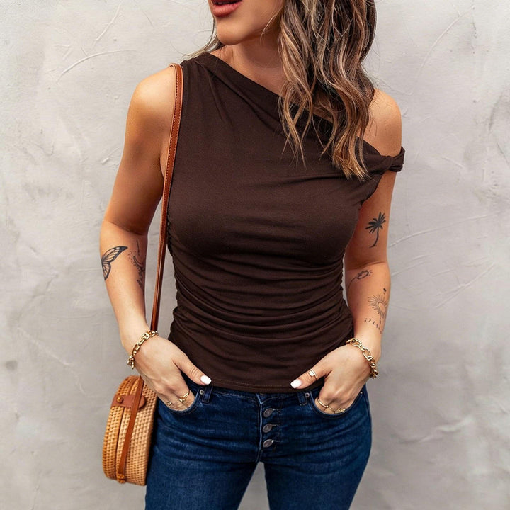 Off the Shoulder Tops for Women Asymmetrical Neck Ruched Sleeveless Shirts Twist Strap Vests Daily Wear elegance