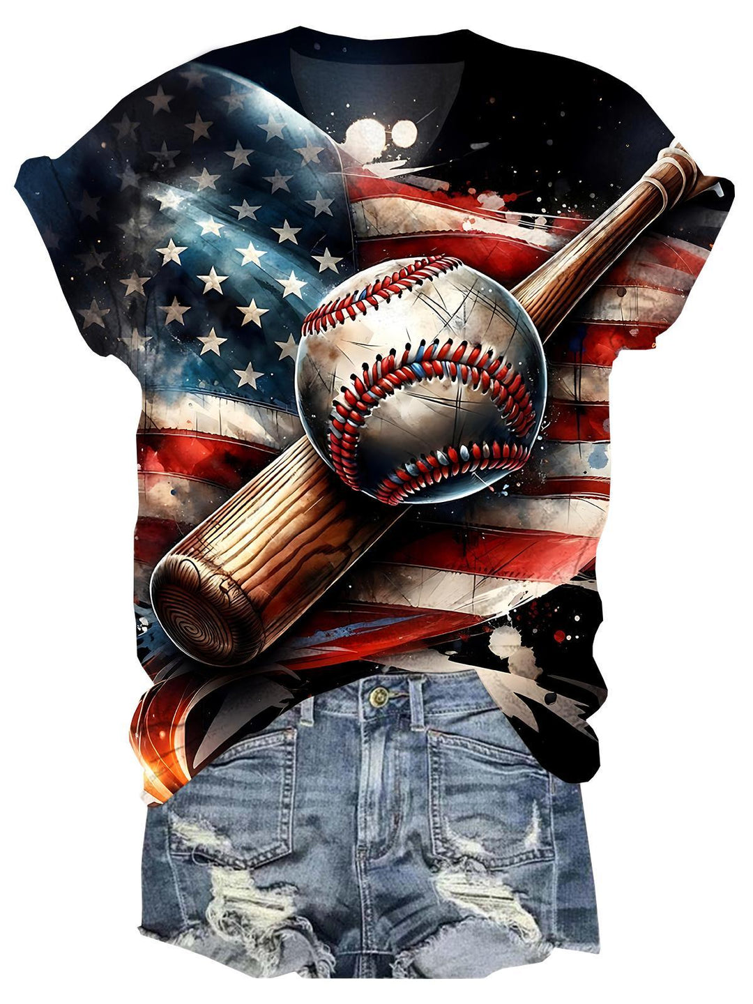 Independence American Flag Baseball V-neck T-Shirt