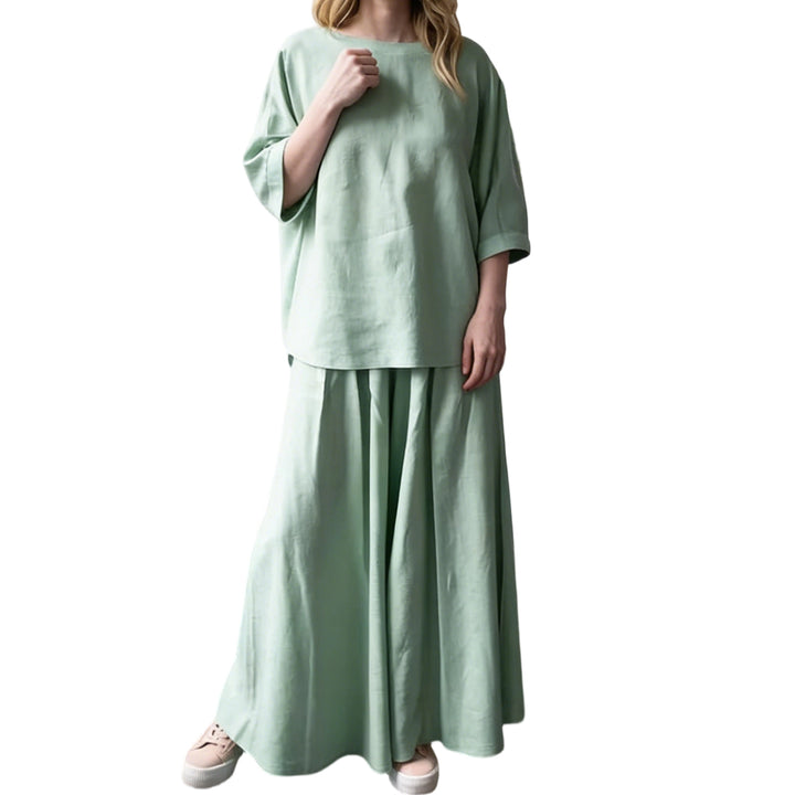 Matching Skirt Set Two Piece Linen 3/4 Sleeve Top with Flowy Skirt Summer Lounge Outfits for Going Out Travel delightful