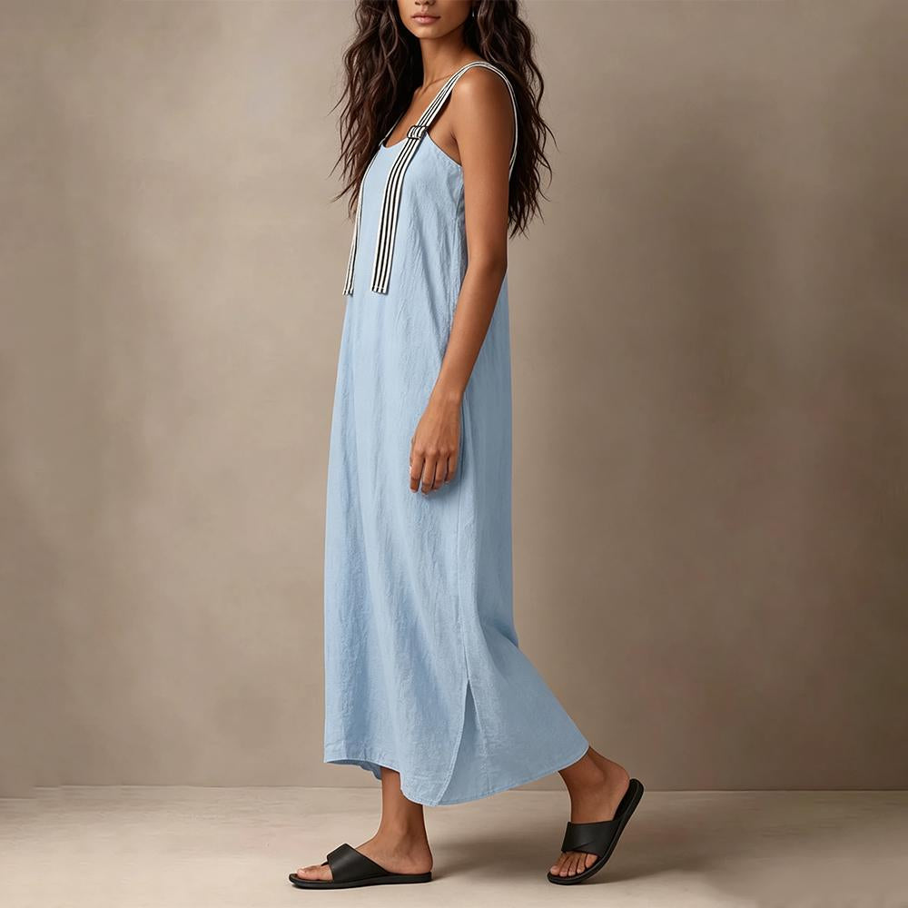 Midi Sleeveless Dresses for Women Striped Shoulder Strap Beach Vacation Loose Sleeveless Dress for Travel useful