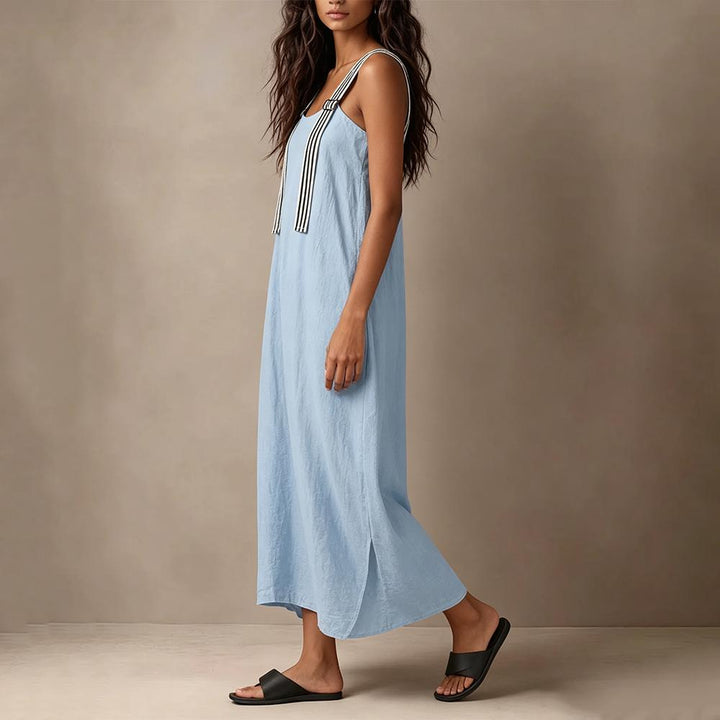 Midi Sleeveless Dresses for Women Striped Shoulder Strap Beach Vacation Loose Sleeveless Dress for Travel useful
