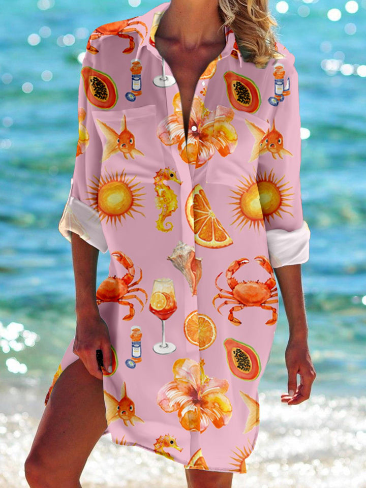 Crawfish Season Long Sleeve Beach Shirt Dress
