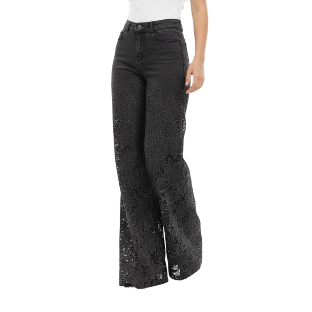 Lace Jeans for Women Hollow Lace Spliced High Waisted Fashion Jeans Loose Fit Denim Pants for Daily Wear exceptional