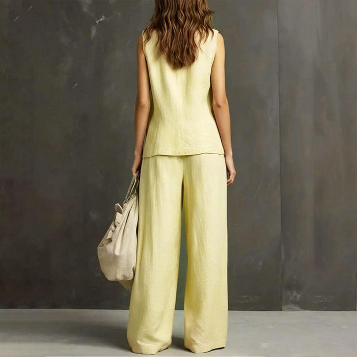 Womens Vest and Pants Set Two Piece Button Down Vest Top and Wide Leg Pants Casual Outfits for Work Travel ideal