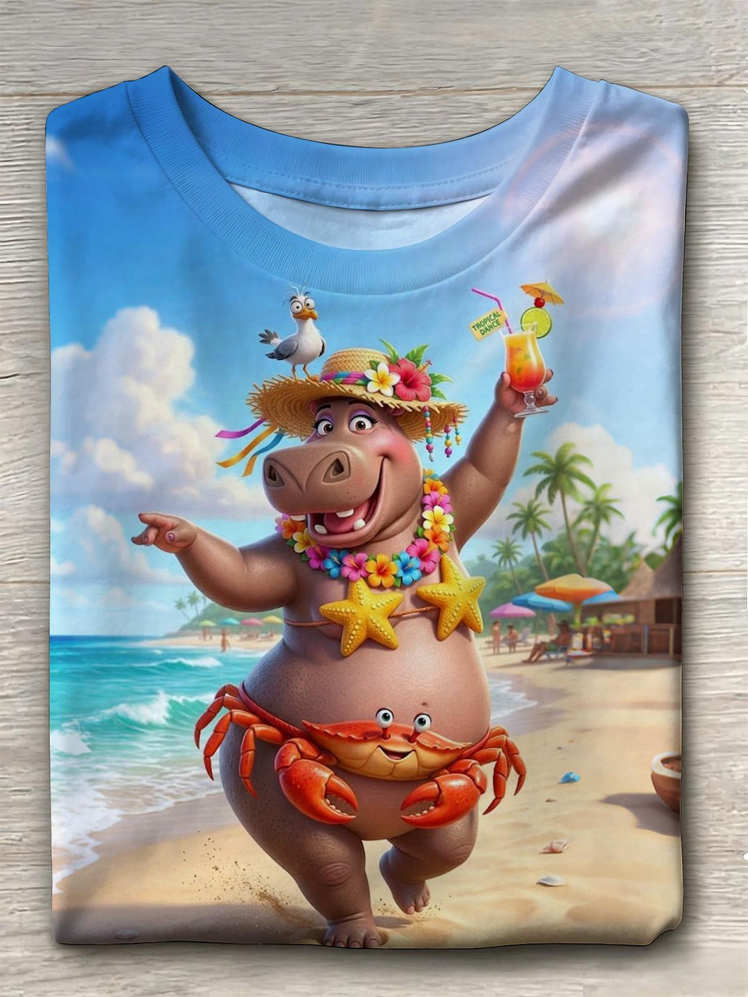 Hawaiian Hippo Print Women's Short Sleeve Crew Neck T-shirt