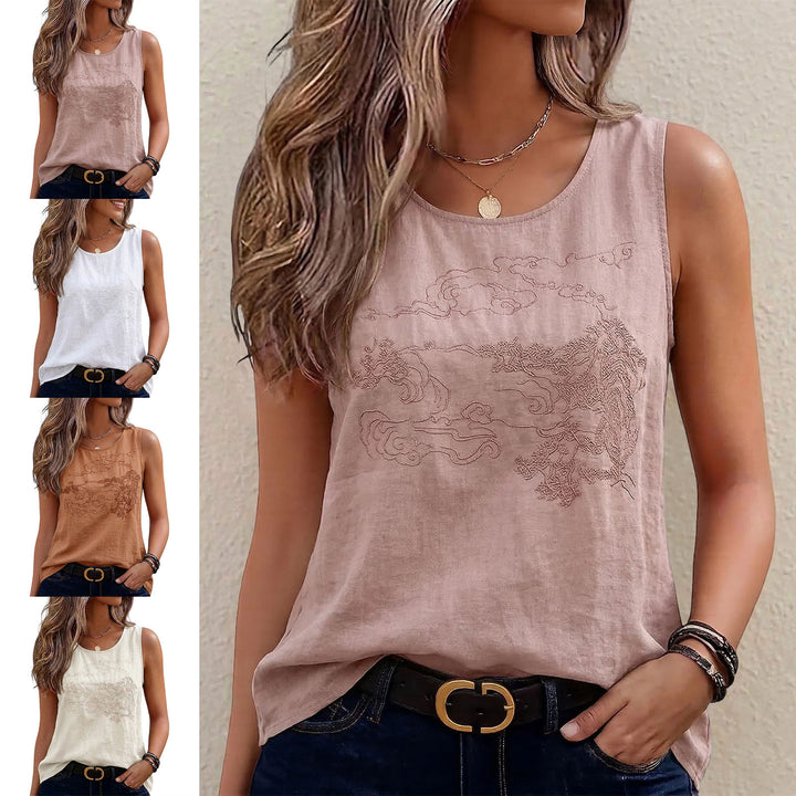 Embroidered Sleeveless Tops for Women Embroidered Summer Sleeveless Shirts Loose Fit Tank Tops for Vacation gifts
