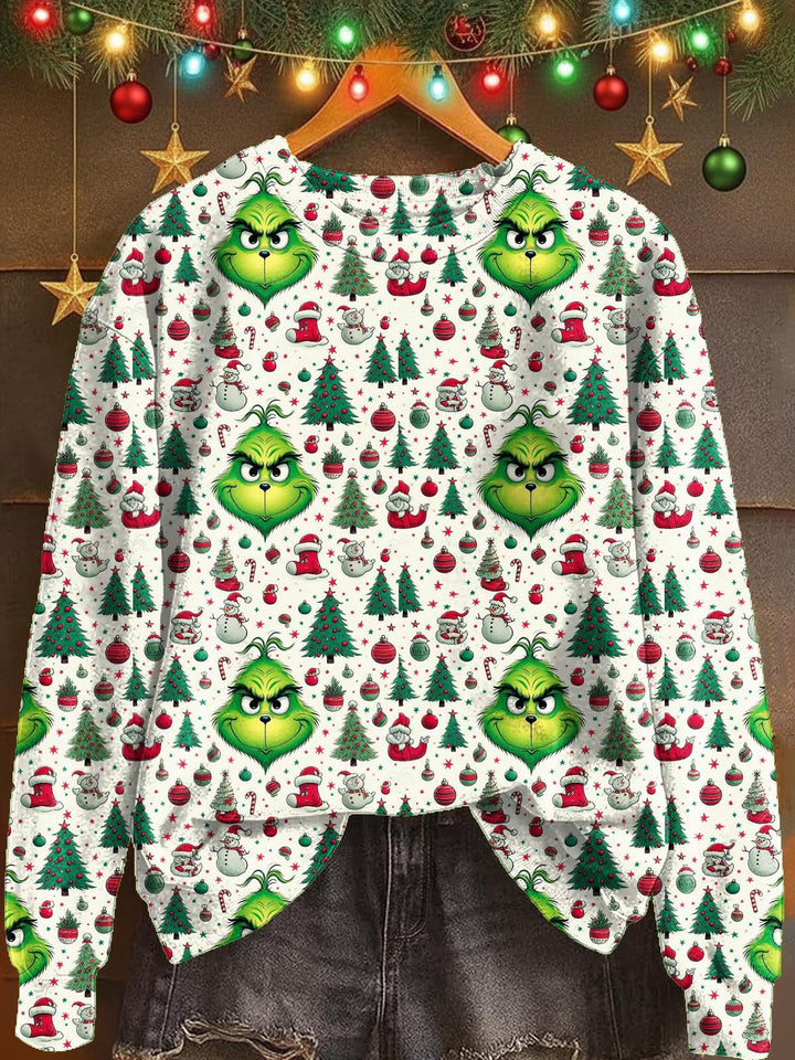Christmas Grinch Print Long Sleeve Casual Top