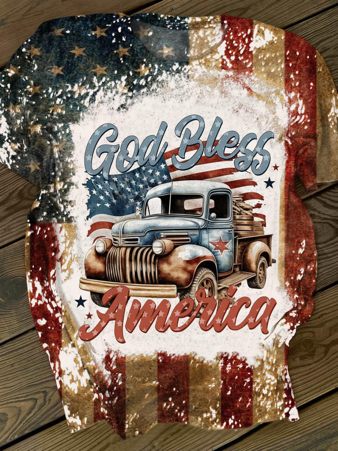 God Bless America Truck Tie Dye Crew Neck T-shirt