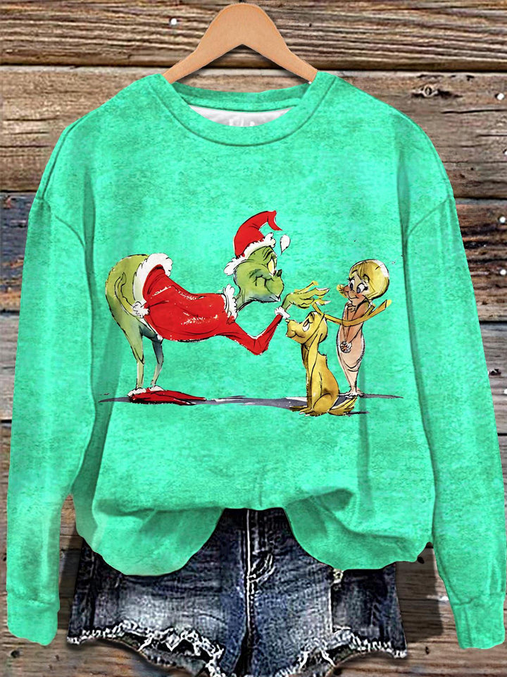 Christmas Funny Grinch Printed Long Sleeve Casual Top