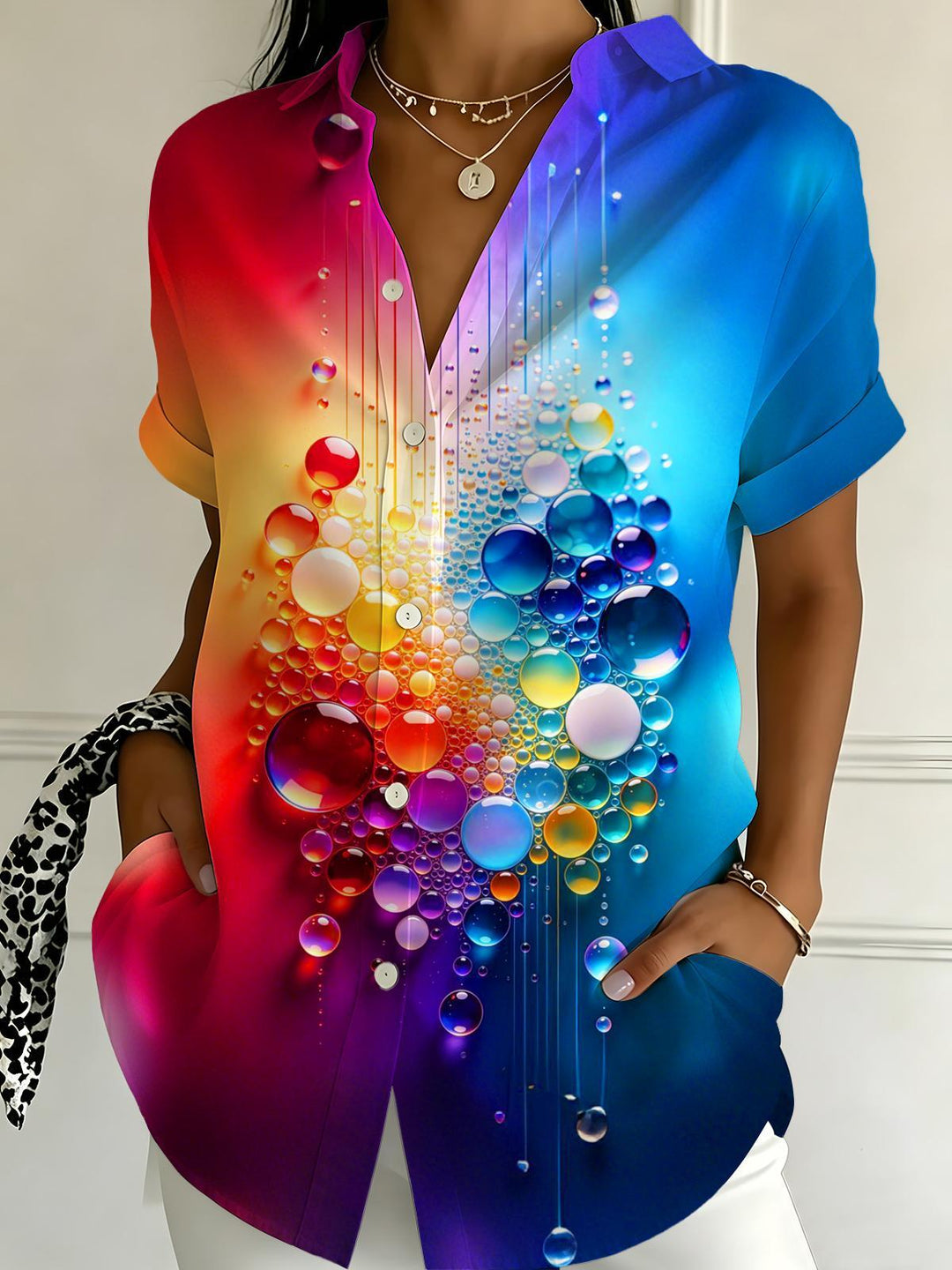 Gradient Color Bubbles Women's Short Sleeve Shirts
