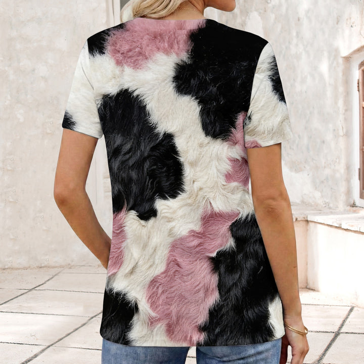 Cow Pattern T Shirt Crew Neck Short Sleeve Basic Tee Shirts Casual Summer Clothes for Vacation Daily Wear responsible