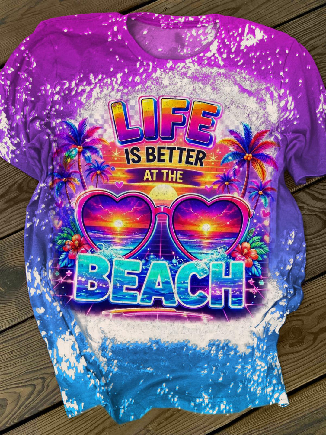 Women's Life Is Better At The Beach Tie-Dye Crew Neck Short Sleeve T-shirt