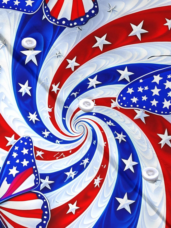 American Flag Swirl Butterflies Independence Day Women's Short Sleeve Shirts