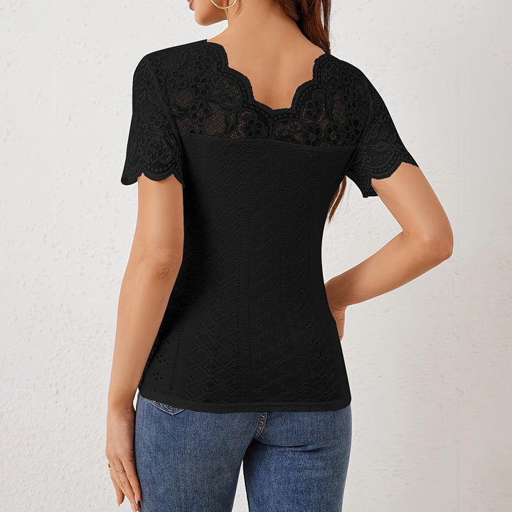 Womens Lace Shirt V Neck Dressy Casual Blouses Summer Fitted Shirts Short Sleeve for Going Out Commuting remarkable