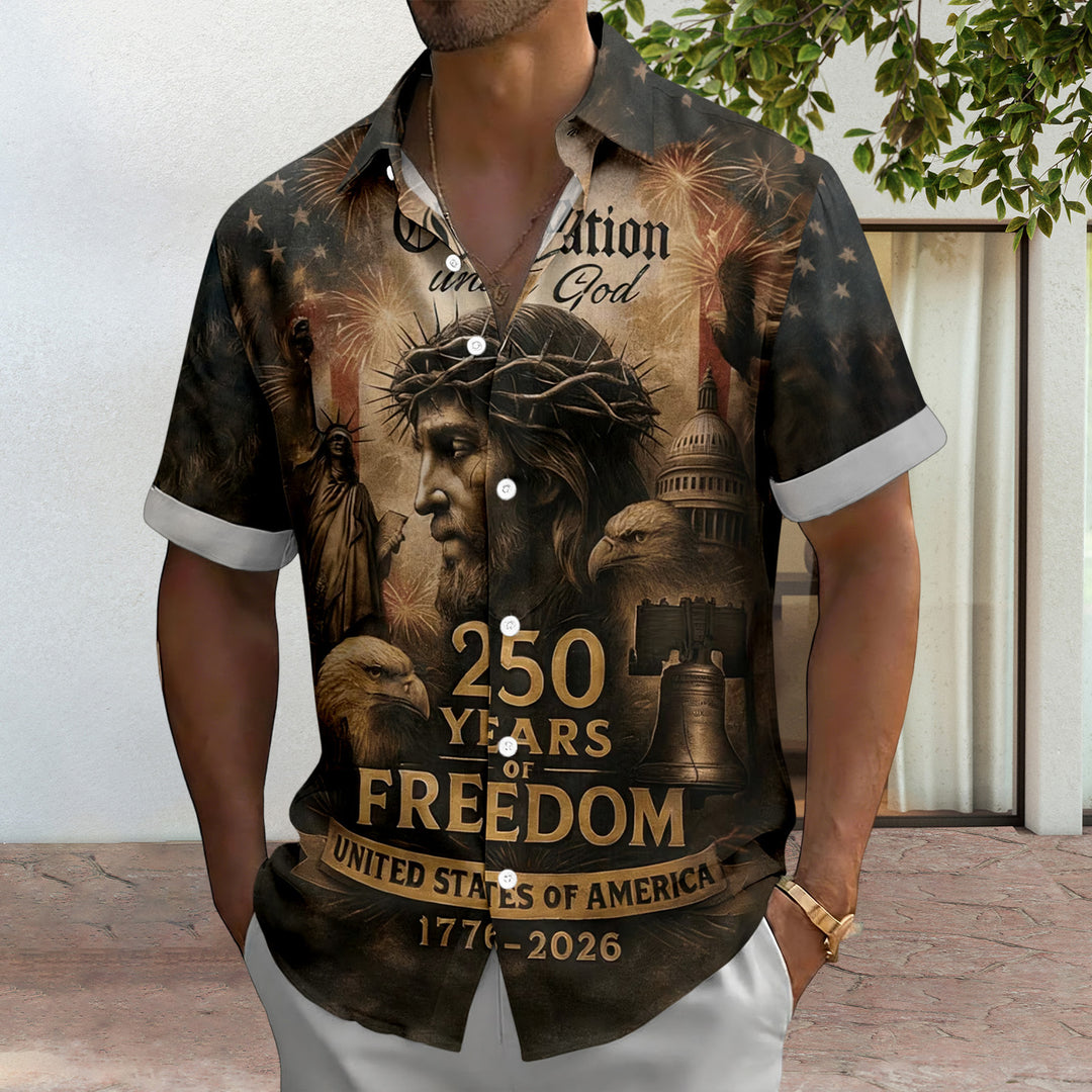 Flag Button Up Shirt Men 250 Years of Freedom Short Sleeve Hawaiian Shirts Summer Tops for Independence Day expert