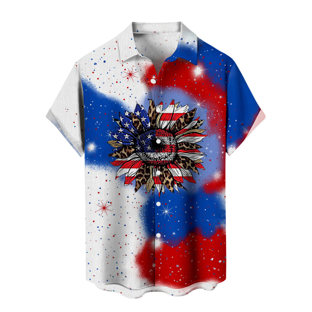 Mens Patriotic Button Down Shirts American Flag Short Sleeve Casual Button Up Hawaiian Shirts for Vacation polite