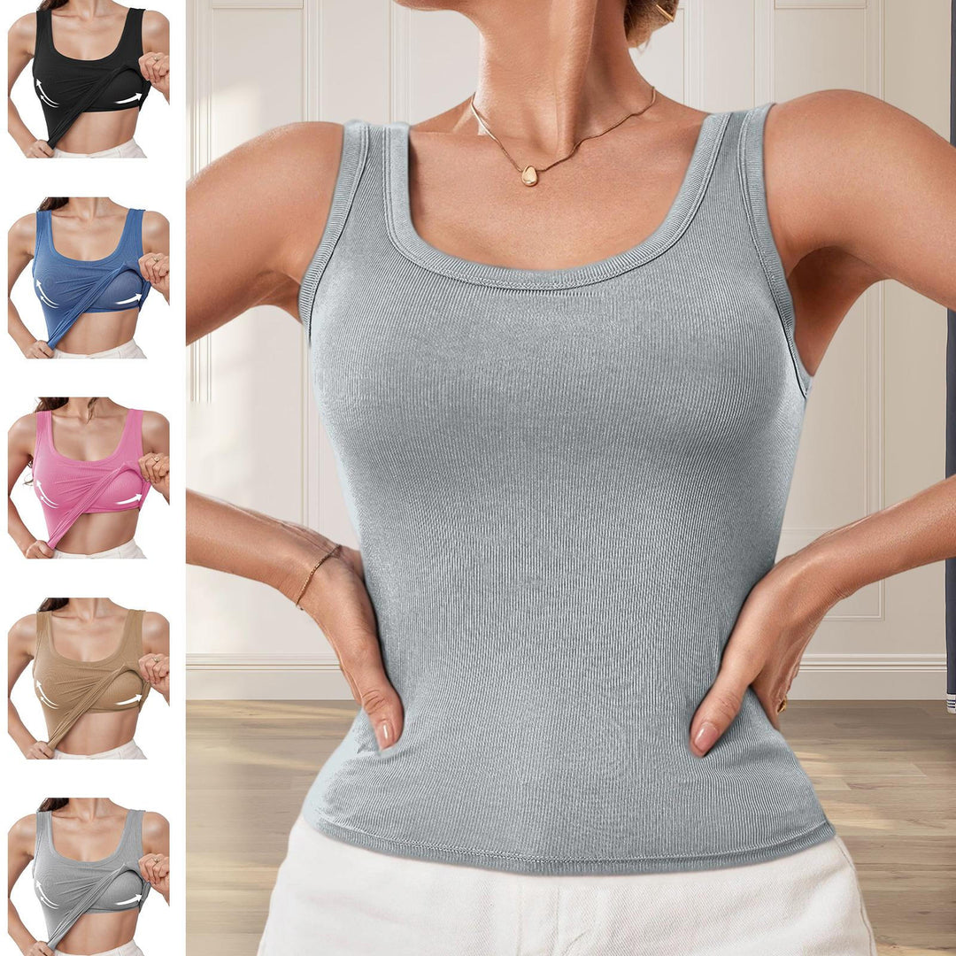 Built in Bra Tank Tops for Women U-Back Summer Sexy Casual Sleeveless Fitted Tank with Removable Pads for Gym welcoming