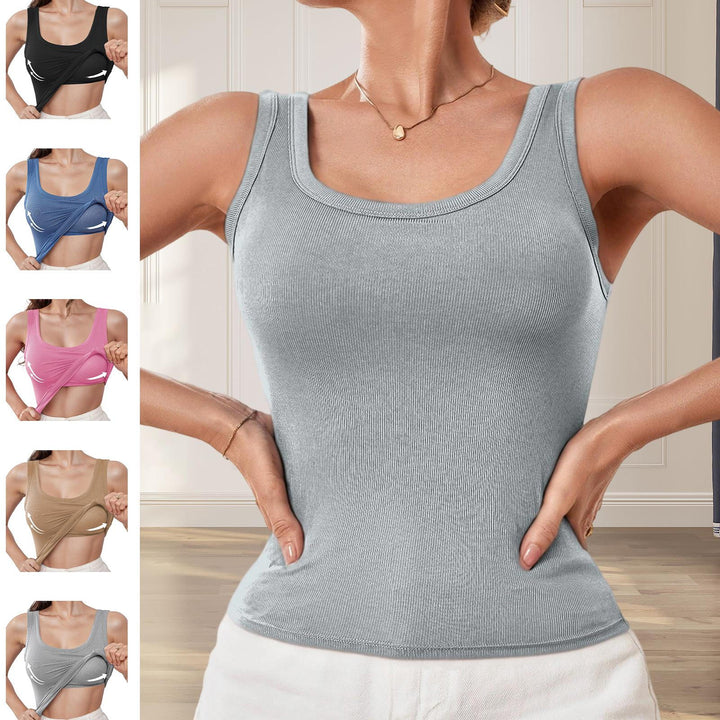 Built in Bra Tank Tops for Women U-Back Summer Sexy Casual Sleeveless Fitted Tank with Removable Pads for Gym welcoming