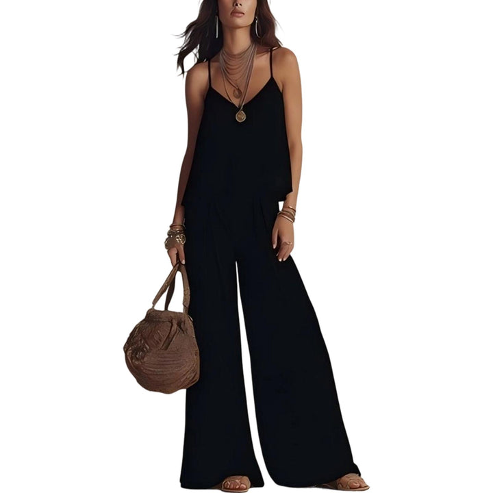 Womens Two Piece Sets Summer Spaghetti Strap Solid Color Bustier Wide Leg Pant Going Out Clothes for Party heathly