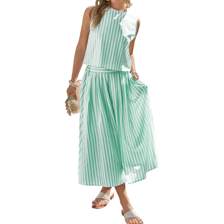 Striped Skirt Set 2 Piece Casual Sleeveless Top and Midi Skirt Summer Matching Lounge Sets for Everyday Wear adaptable