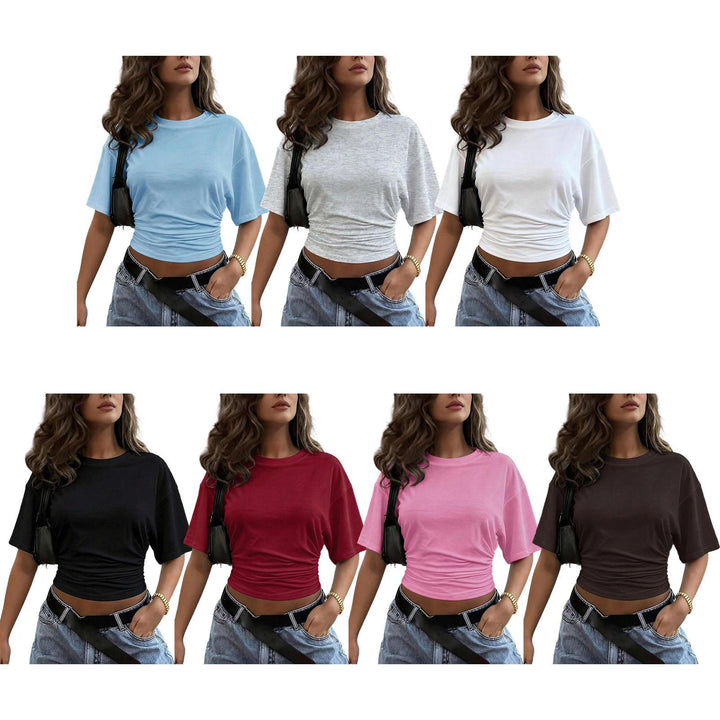 Women's Cinched Waist Shirts Ruched Causal Crop T Shirt Sexy Going Out Blouses Short Sleeve Everyday Wear classy