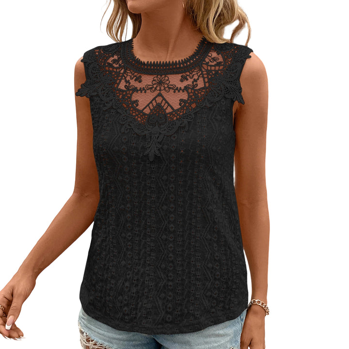 Tank Tops for Women Lace Eyelet Crewneck Sexy Sheer Floral Lace Tank Cami Shirt Summer Going Out Top for Club helpful