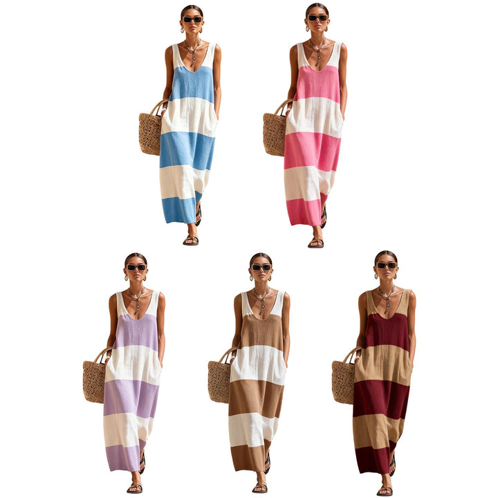 Sleeveless Dress for Women Striped Summer Vacation Beach Cover Up Sleeveless Tank Dress for Travel Dating sturdy