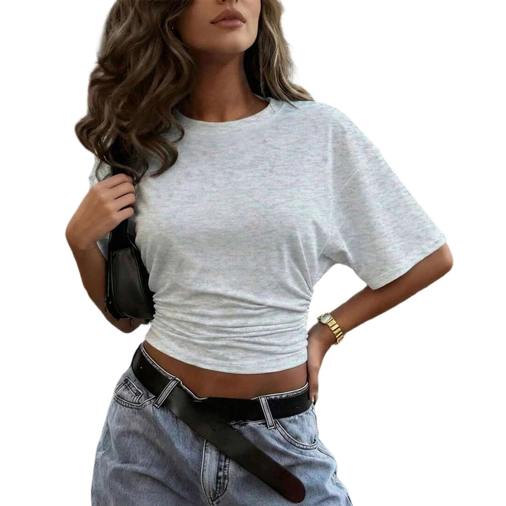Women's Cinched Waist Shirts Ruched Causal Crop T Shirt Sexy Going Out Blouses Short Sleeve Everyday Wear classy