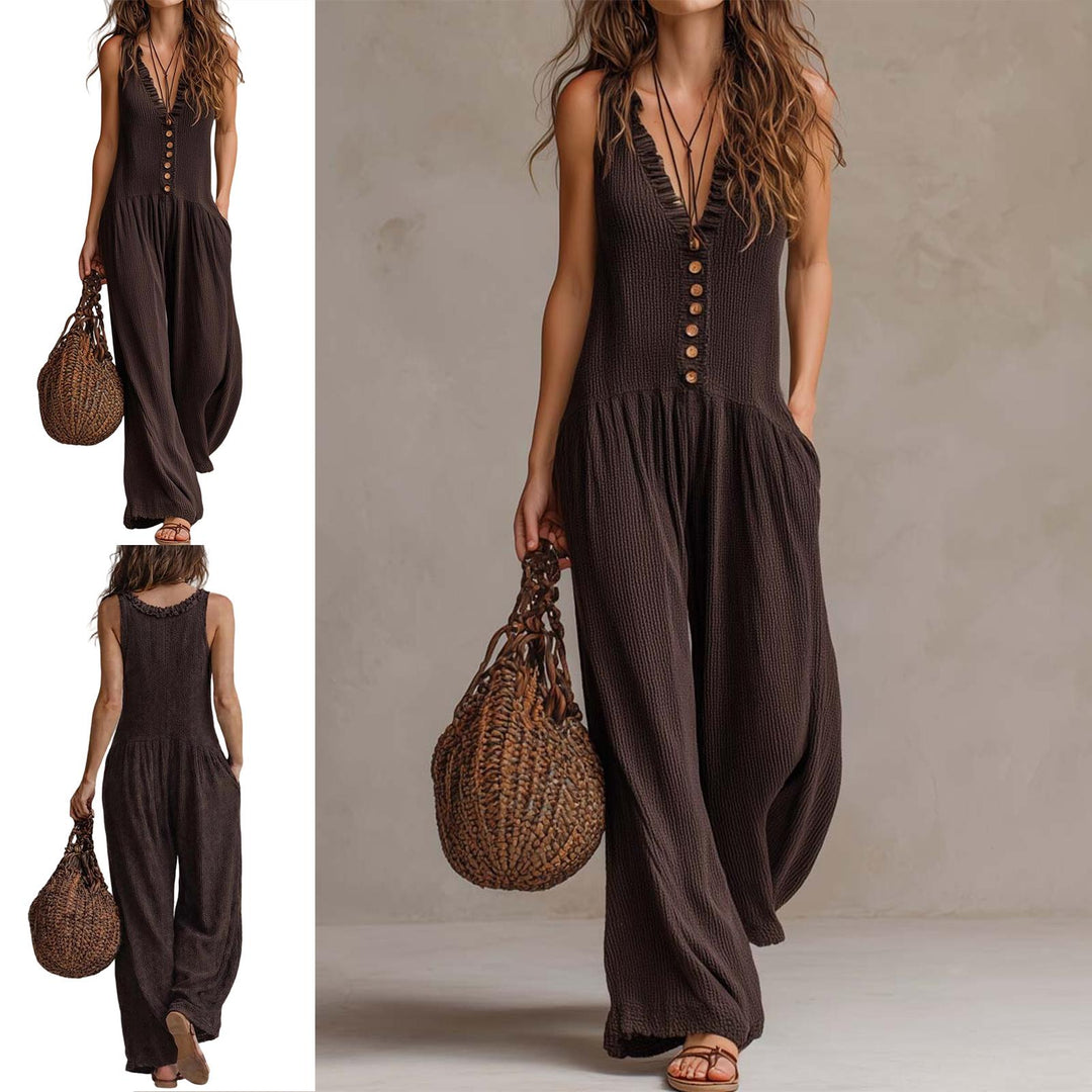 Sleeveless Jumpsuits for Women Button Down Wide Leg Baggy Jumpsuits V Neck Summer Trendy Outfits for Date classical